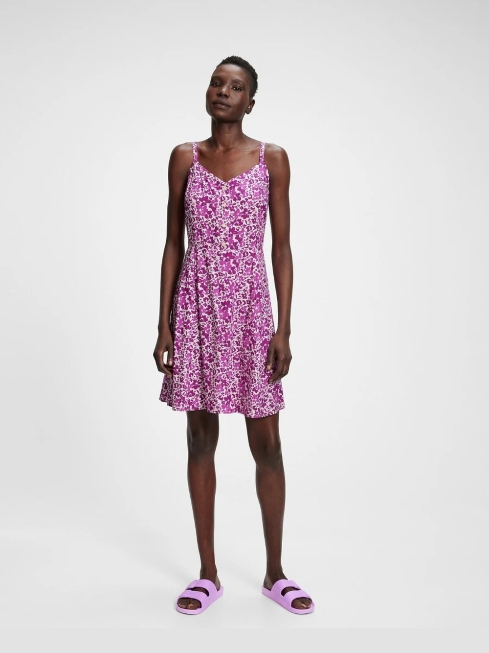 NWT GAP Floral Smocked Back Cami Sundress Medium Purple Button Front Viscose